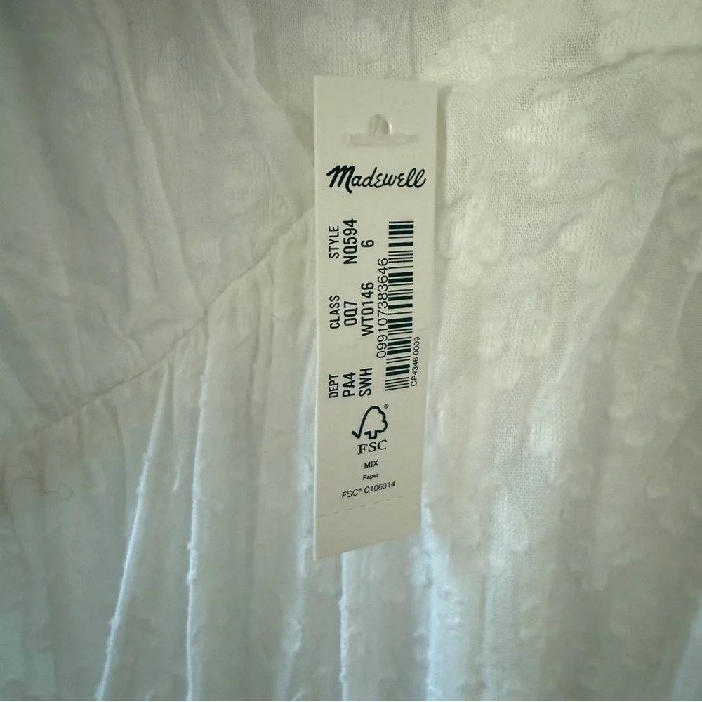 NWT Madewell Tie-Back Flutter-Sleeve Tiered Midi Dress White - Picture 8 of 11